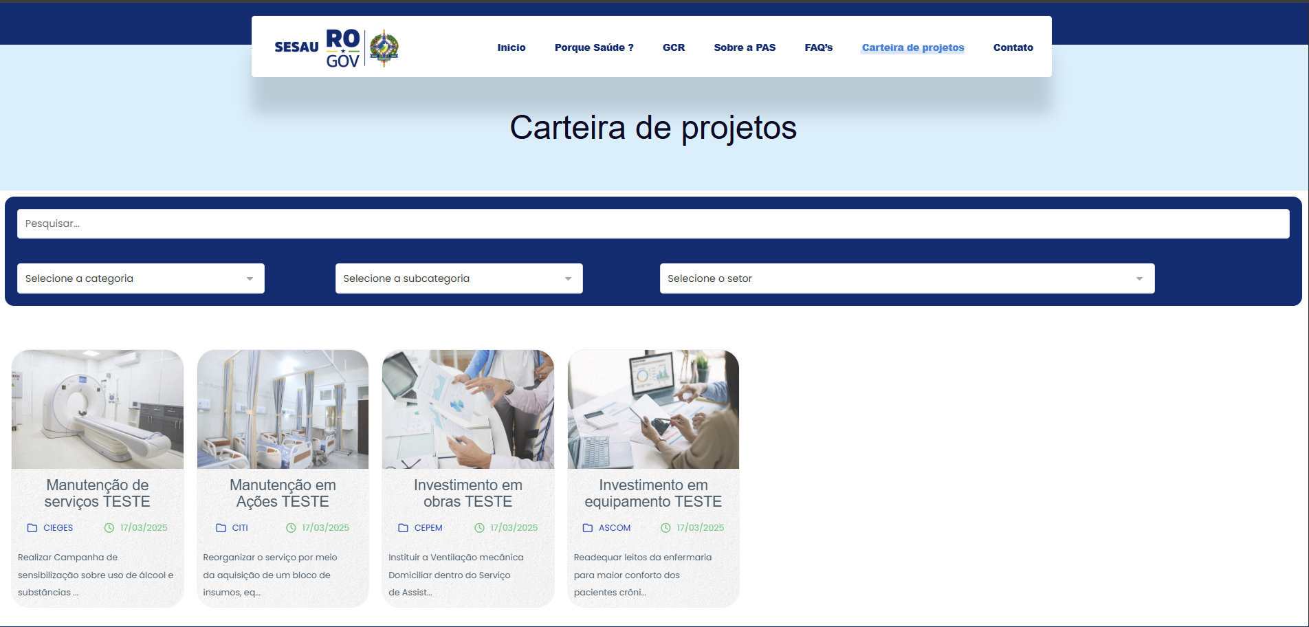 Portal Captação de Recursos - Carteira de Projetos